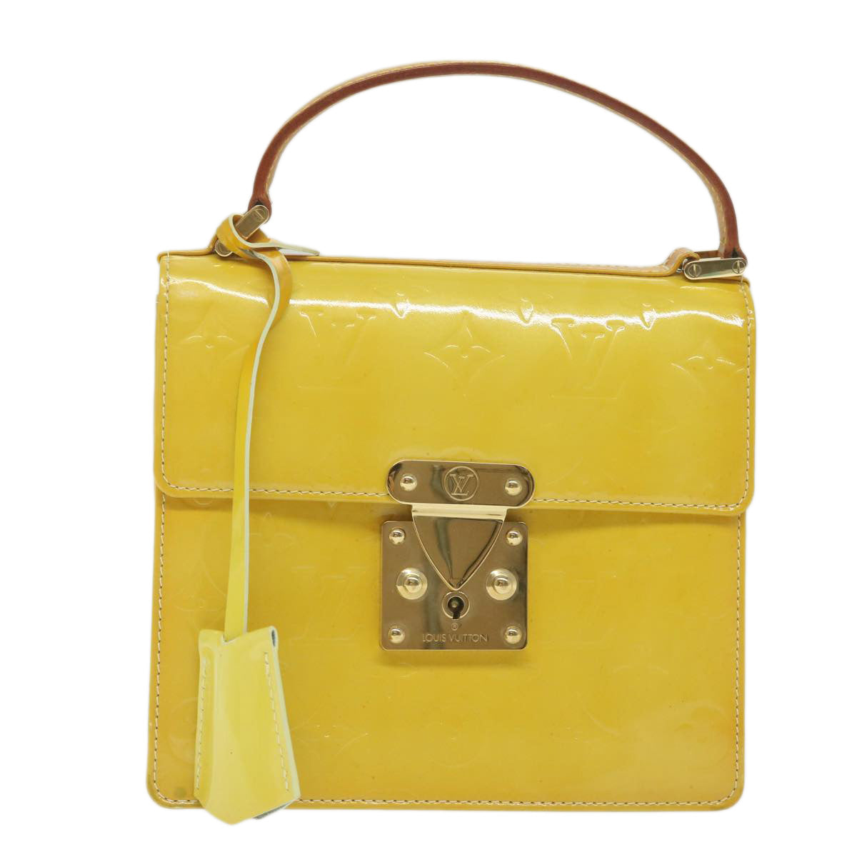 LOUIS VUITTON Monogram Vernis Spring Street Bag Lime Yellow M91068 LV Auth 62268