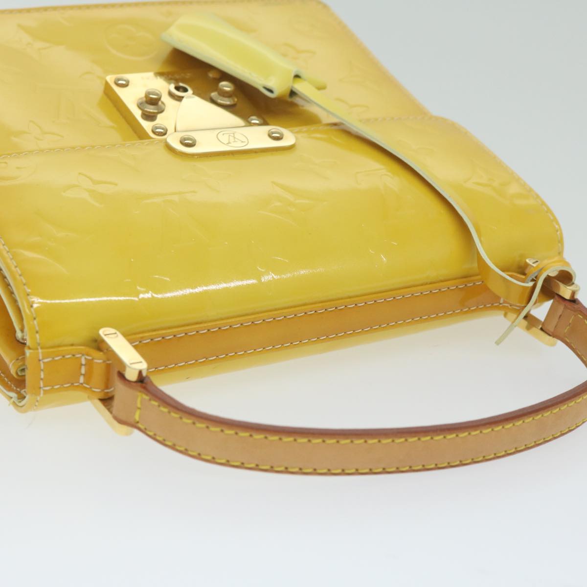 LOUIS VUITTON Monogram Vernis Spring Street Bag Lime Yellow M91068 LV Auth 62268