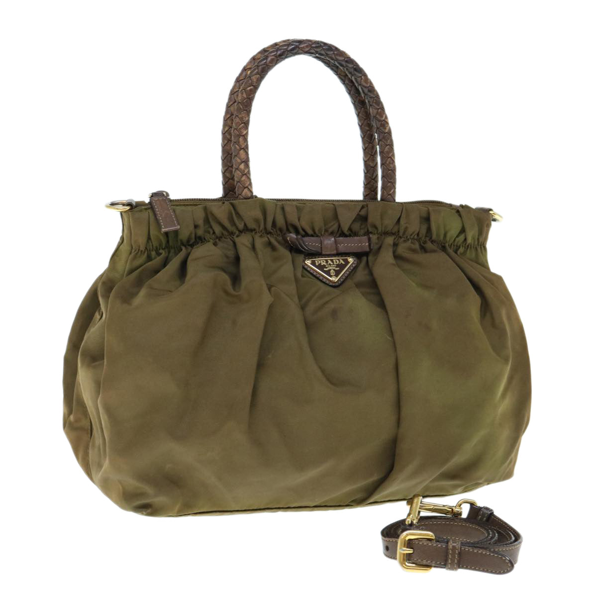 PRADA Hand Bag Nylon 2way Khaki Auth 62327