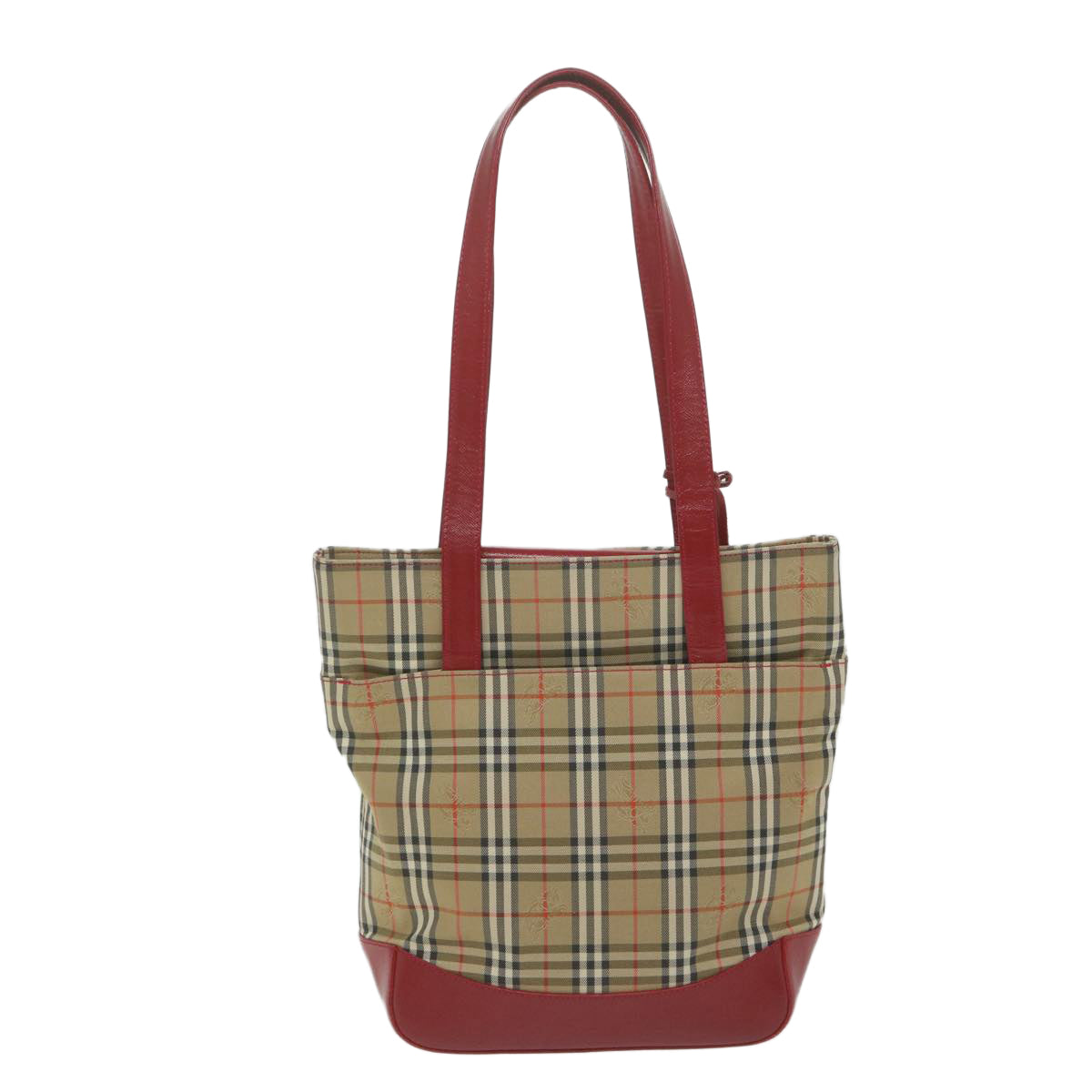 BURBERRY Nova Check Tote Bag Nylon Leather Beige Red Auth 62340 - 0