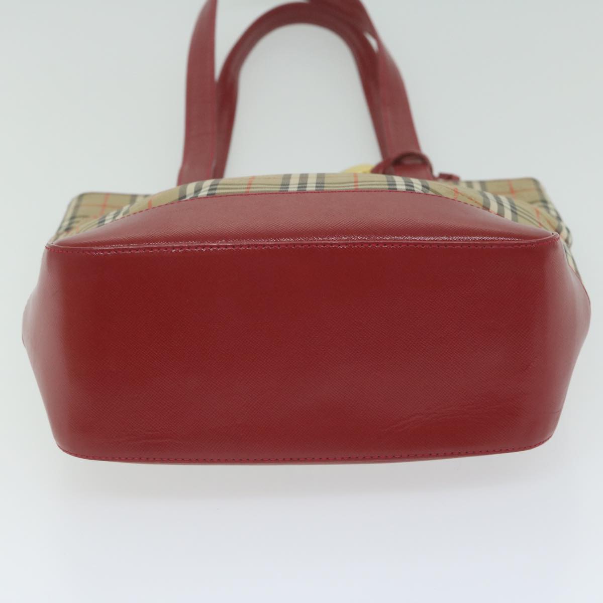 BURBERRY Nova Check Tote Bag Nylon Leather Beige Red Auth 62340