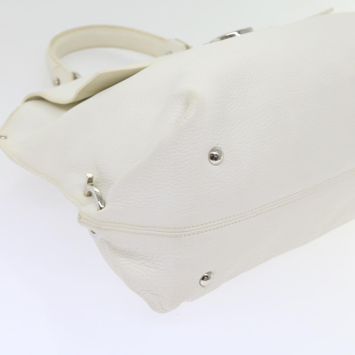 Salvatore Ferragamo Gancini Hand Bag Leather 2way White Auth 62345