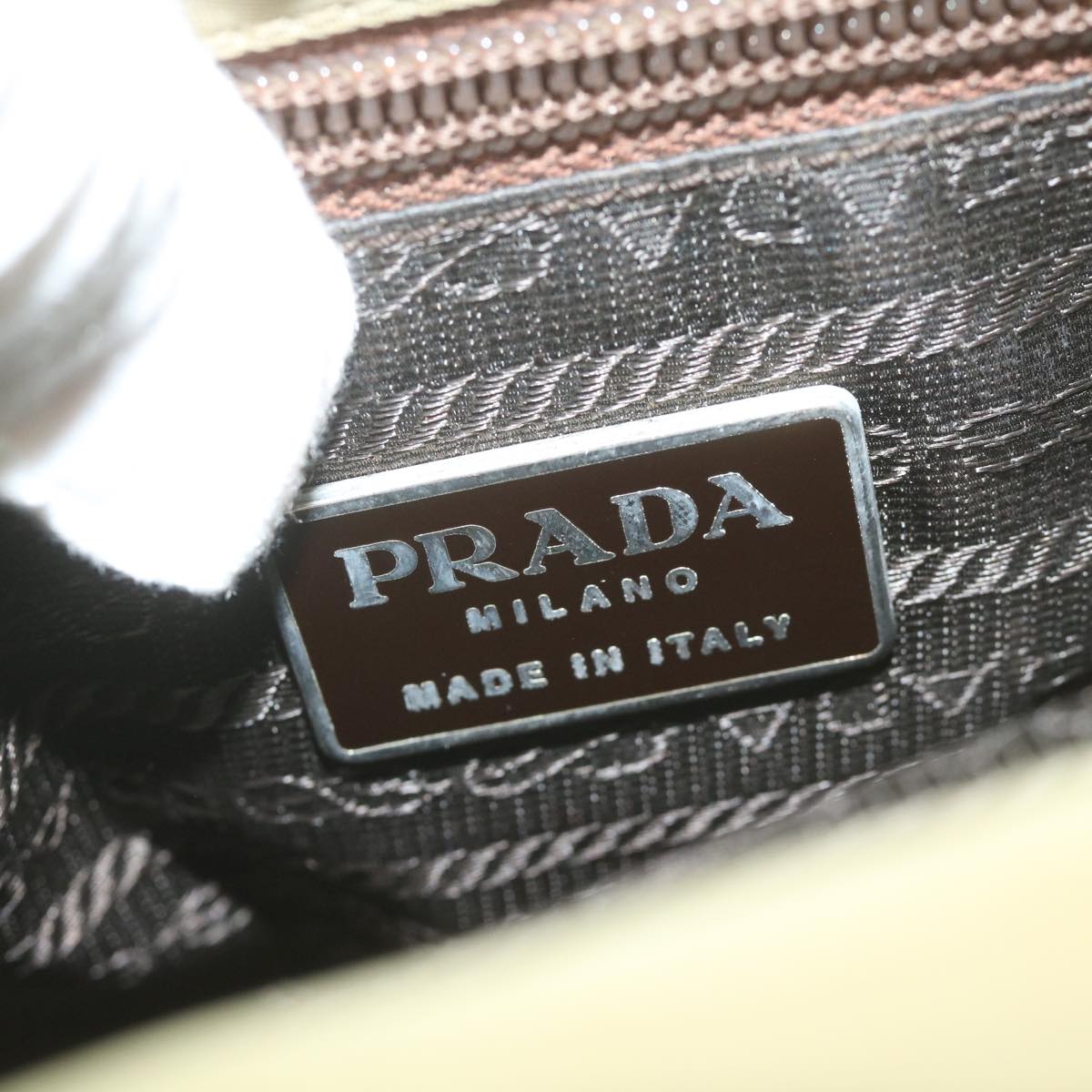 PRADA Hand Bag Nylon Beige Auth 62358
