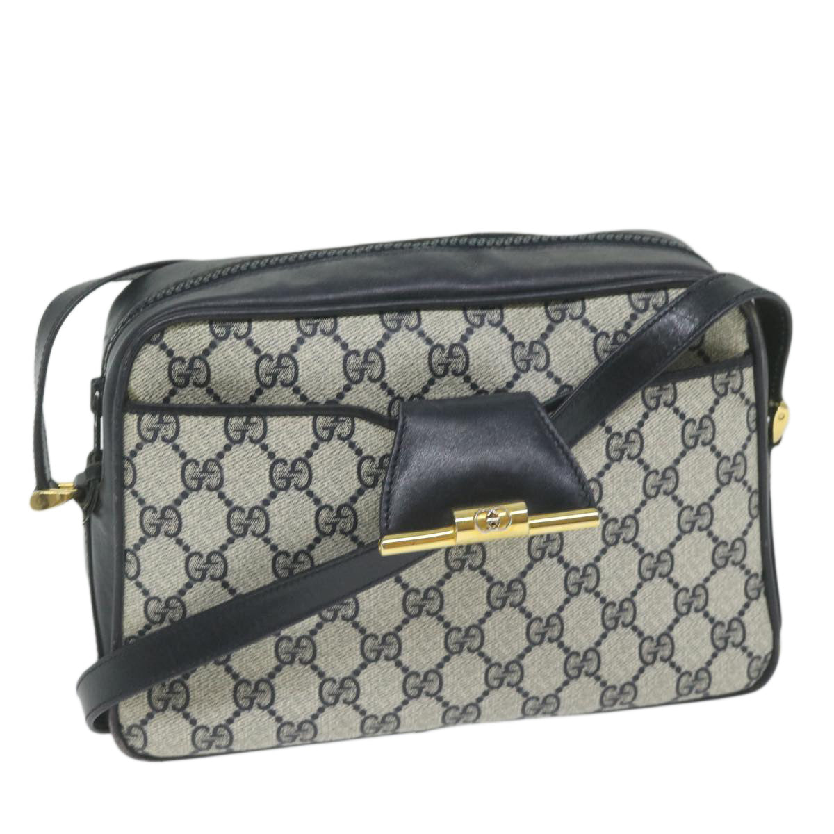 GUCCI GG Supreme Shoulder Bag PVC Leather Navy Auth 62385