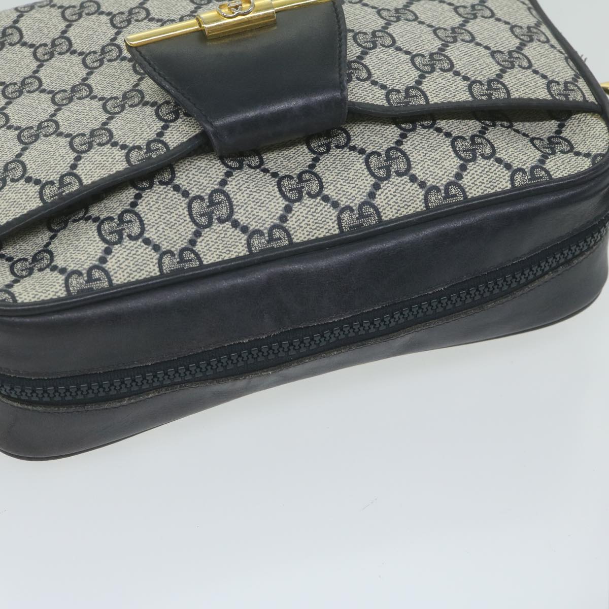 GUCCI GG Supreme Shoulder Bag PVC Leather Navy Auth 62385