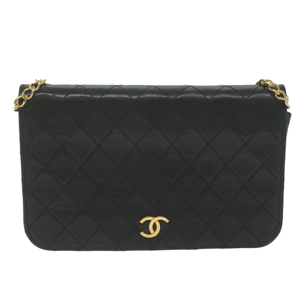 CHANEL Matelasse Chain Shoulder Bag Lamb Skin Black CC Auth 62395