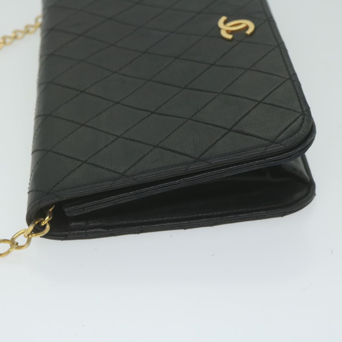 CHANEL Matelasse Chain Shoulder Bag Lamb Skin Black CC Auth 62395