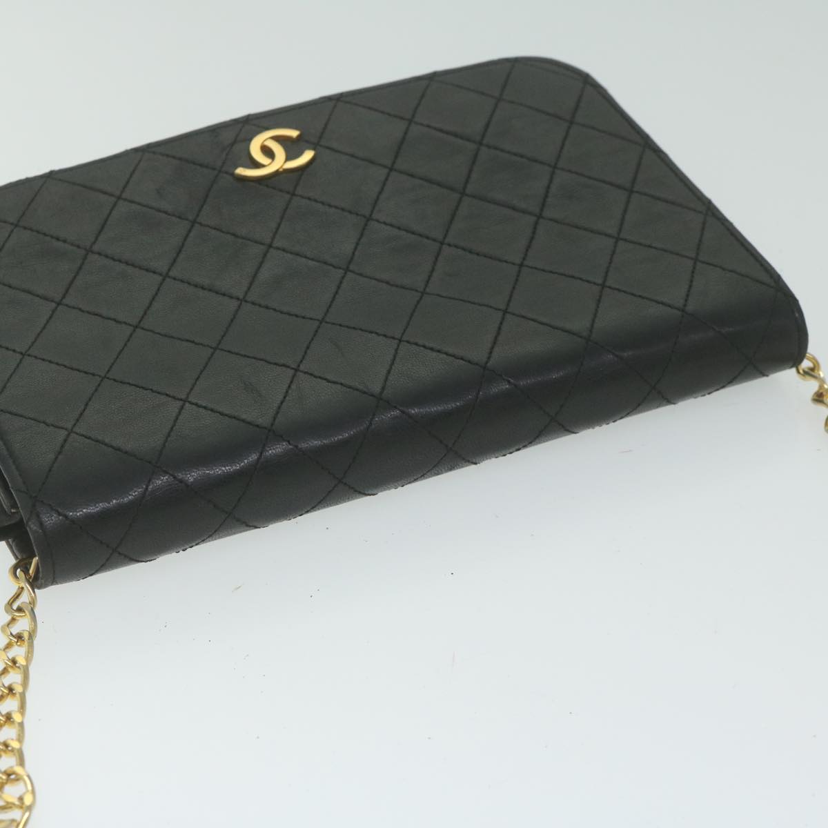 CHANEL Matelasse Chain Shoulder Bag Lamb Skin Black CC Auth 62395