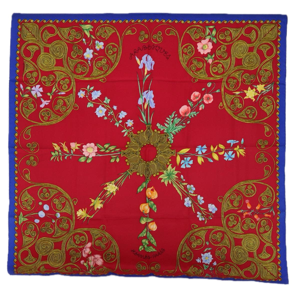 HERMES Carre 90 ARABESQUES Scarf Silk Red Auth 62408