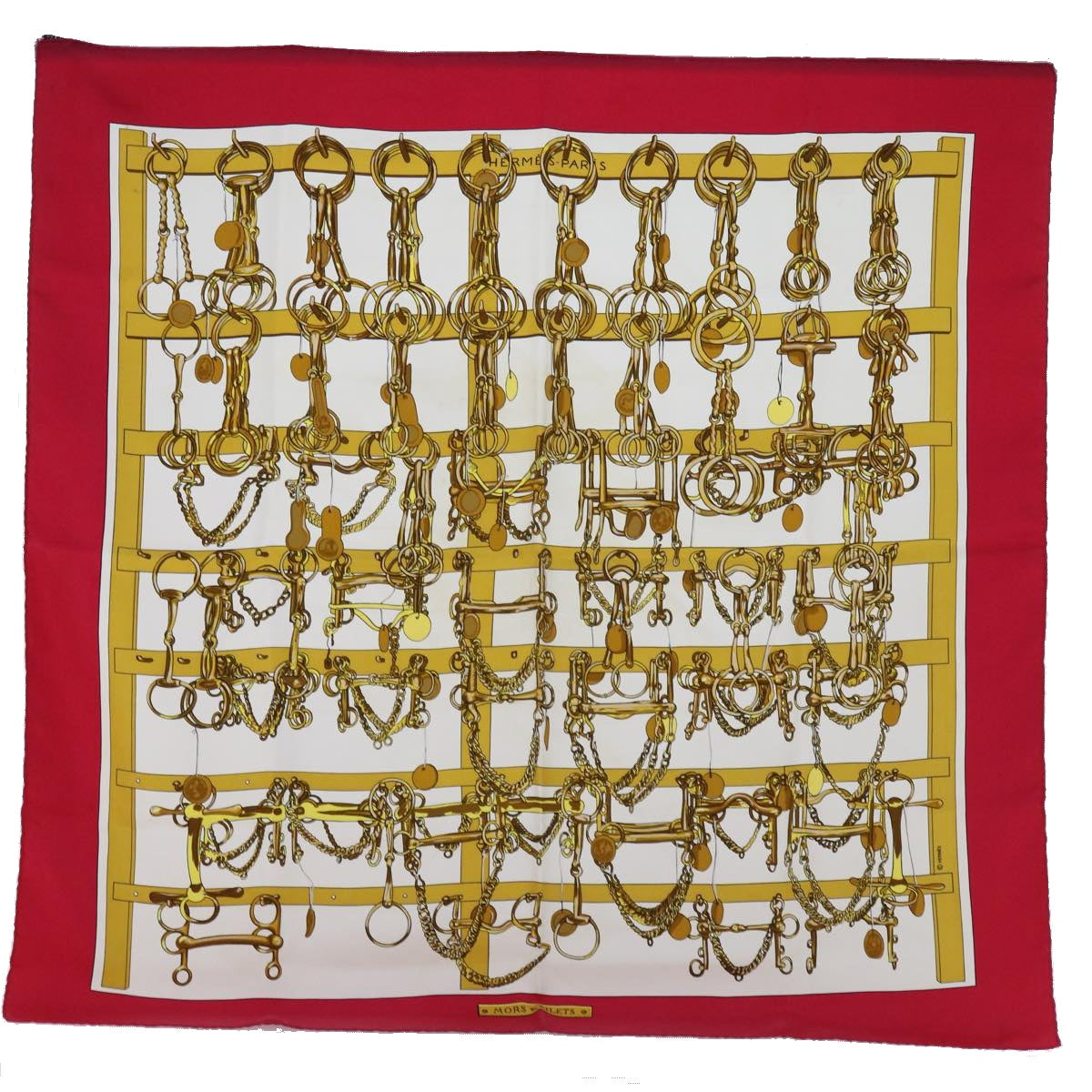 HERMES Carre 90 MORS&FILETS Scarf Silk Red Auth 62409