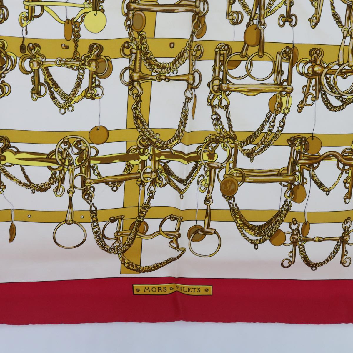 HERMES Carre 90 MORS&FILETS Scarf Silk Red Auth 62409