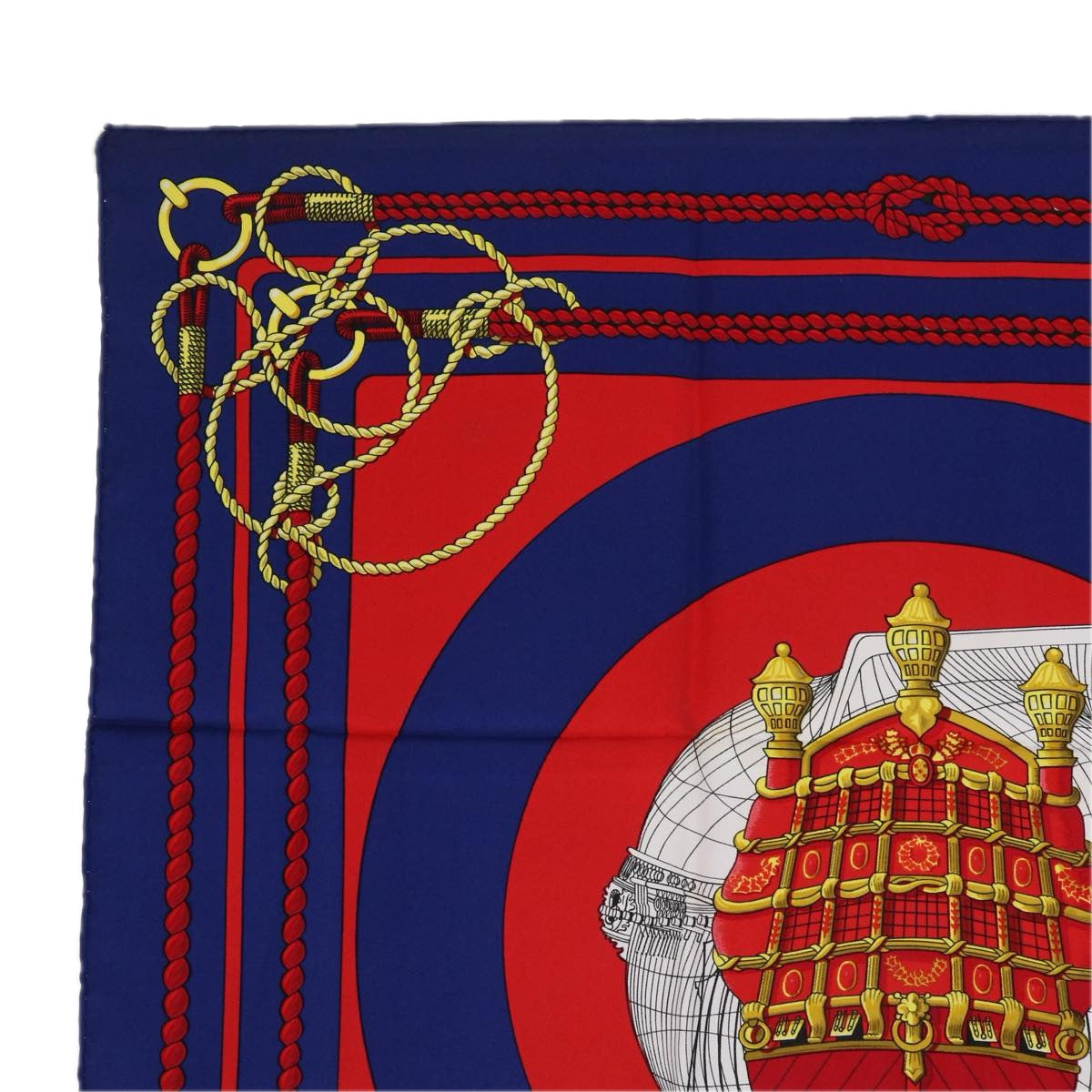 HERMES Carre 90 CHATEAUX DARRIERE Scarf Silk Red Blue Auth 62428 - 0