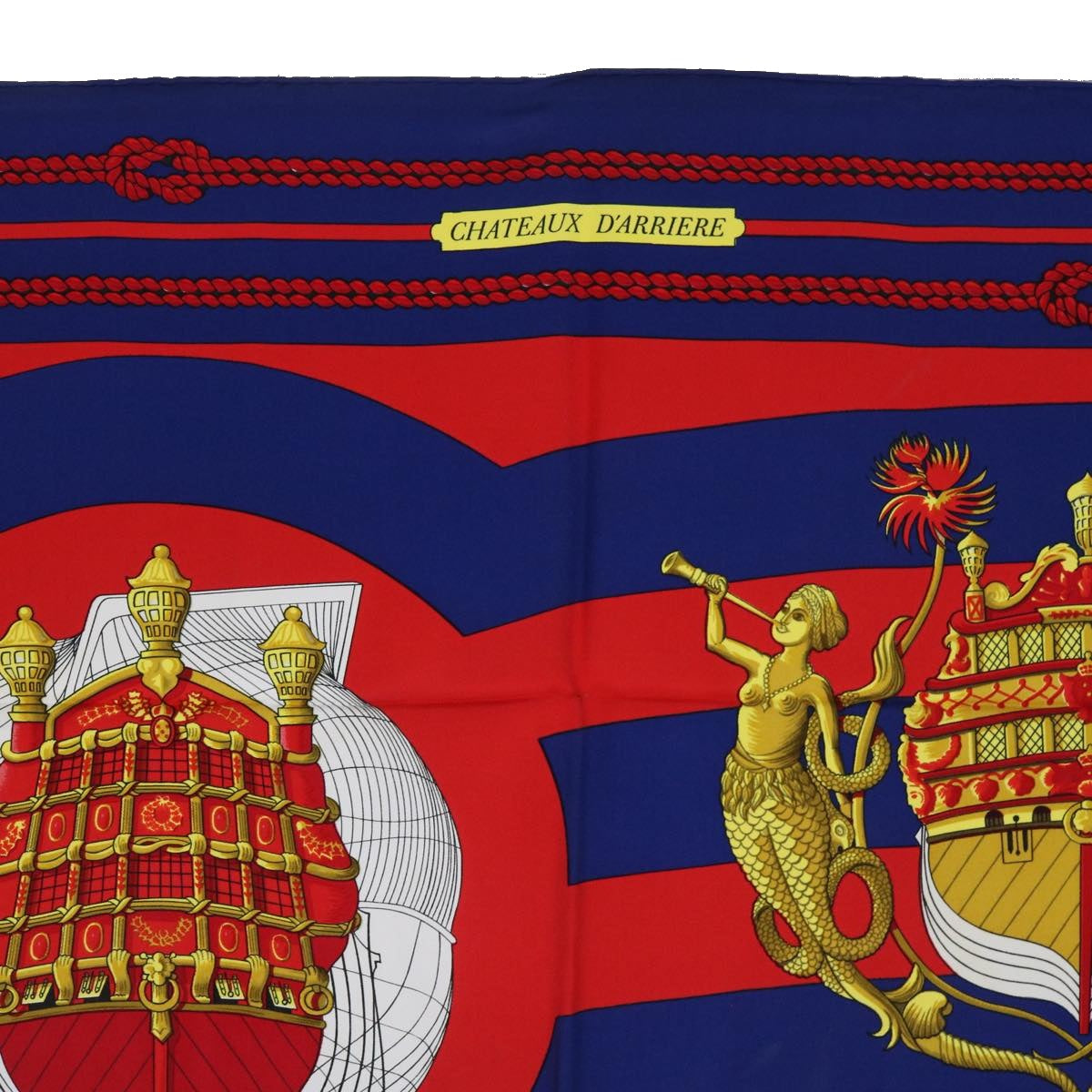HERMES Carre 90 CHATEAUX DARRIERE Scarf Silk Red Blue Auth 62428