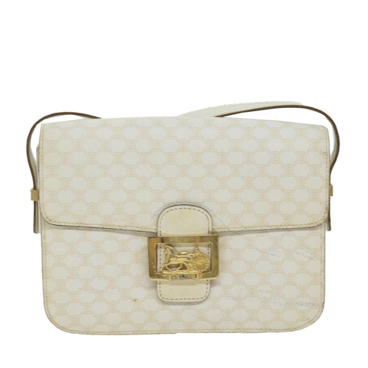 CELINE Macadam Canvas Shoulder Bag PVC Leather White Auth 62462 - 0