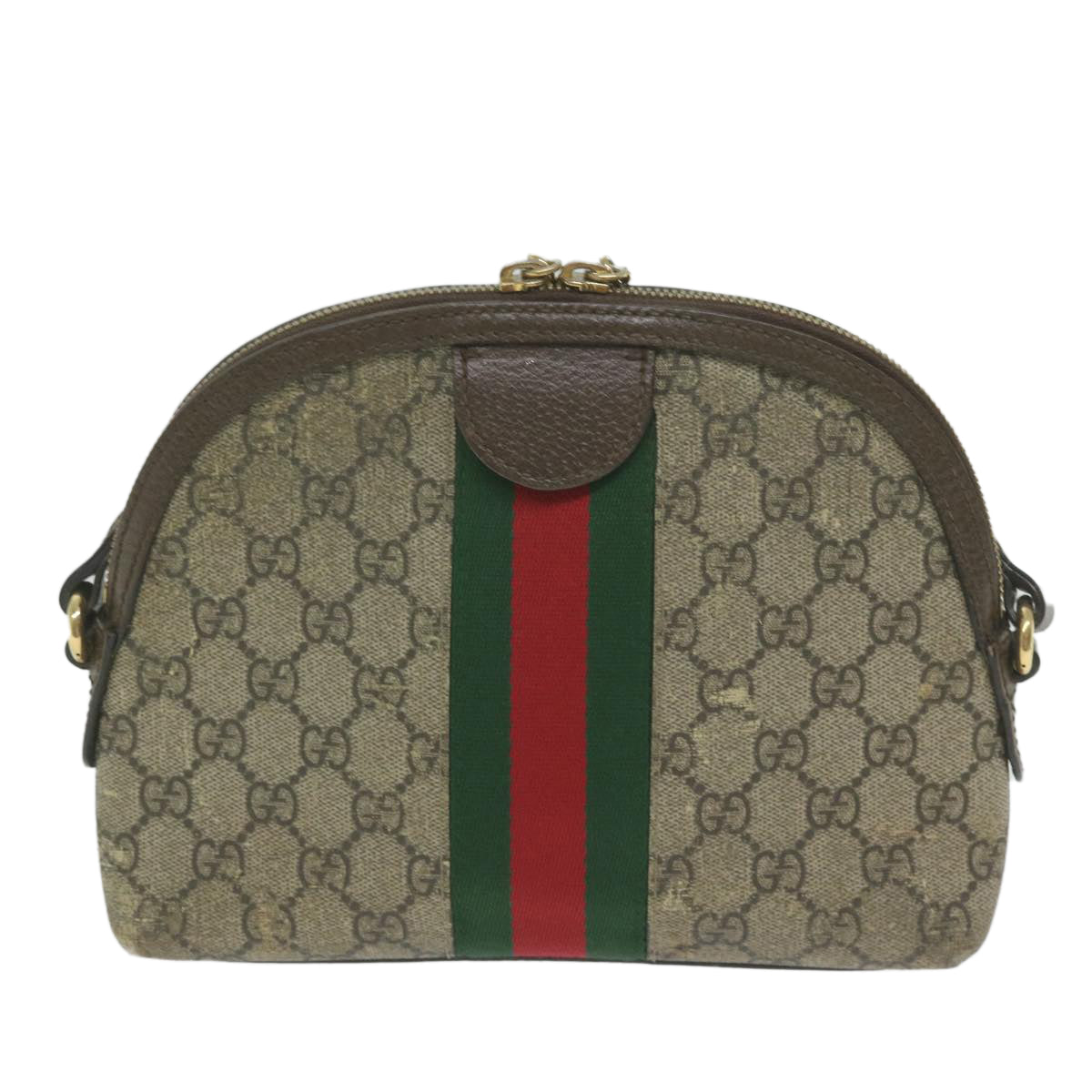 GUCCI GG Supreme Web Sherry Line Shoulder Bag Beige Red Green 499621 Auth 62469