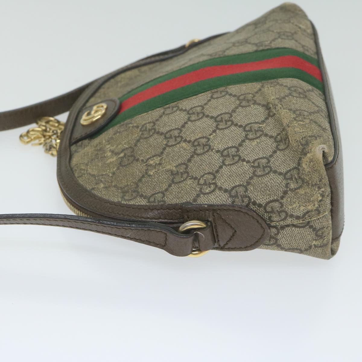 GUCCI GG Supreme Web Sherry Line Shoulder Bag Beige Red Green 499621 Auth 62469