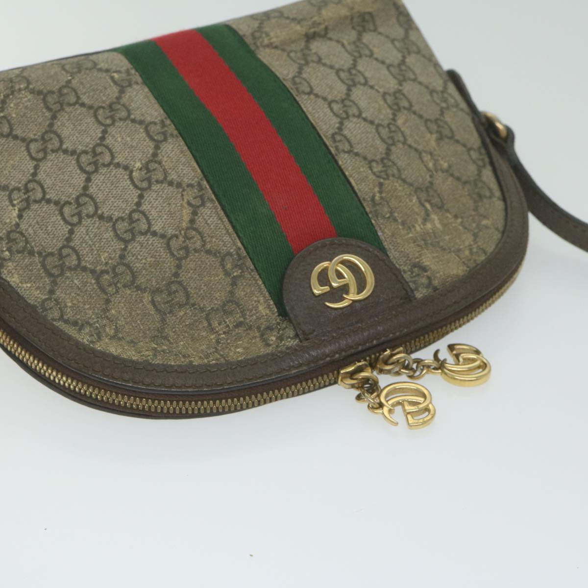 GUCCI GG Supreme Web Sherry Line Shoulder Bag Beige Red Green 499621 Auth 62469