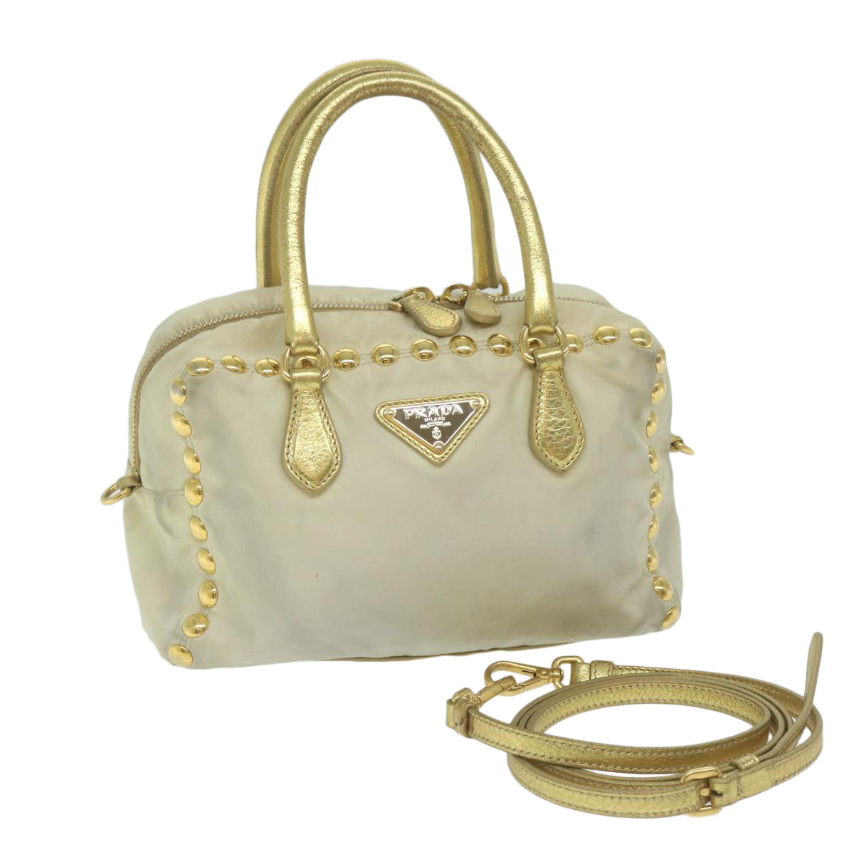 PRADA Hand Bag Nylon 2way Cream Auth 62489