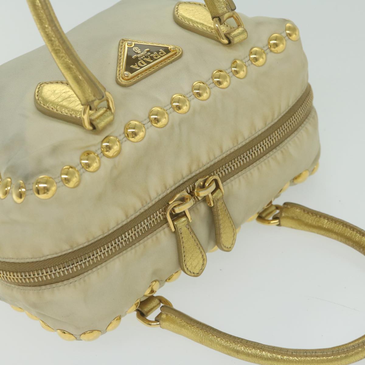 PRADA Hand Bag Nylon 2way Cream Auth 62489