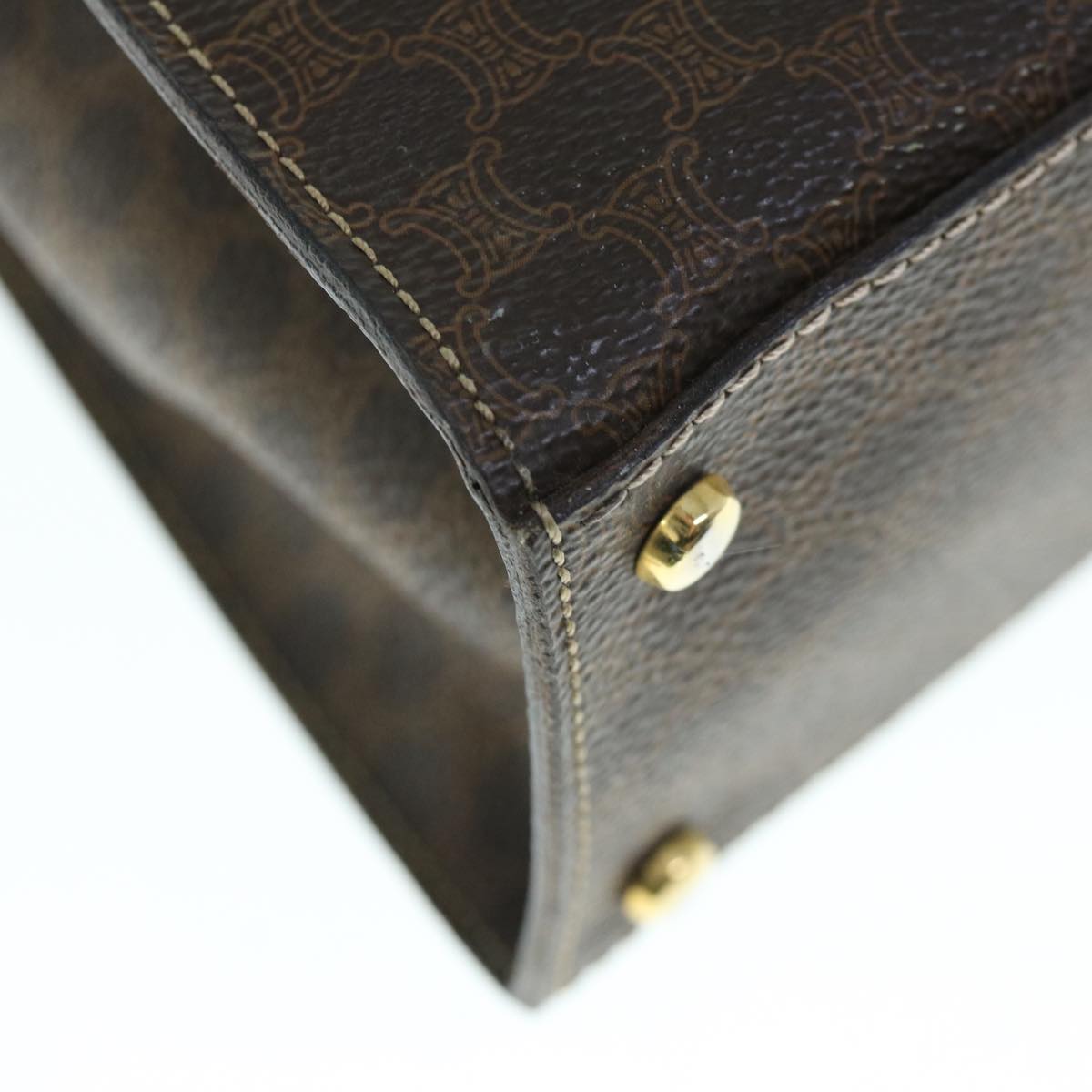 CELINE Macadam Canvas Hand Bag PVC Leather 2way Brown Auth 62493