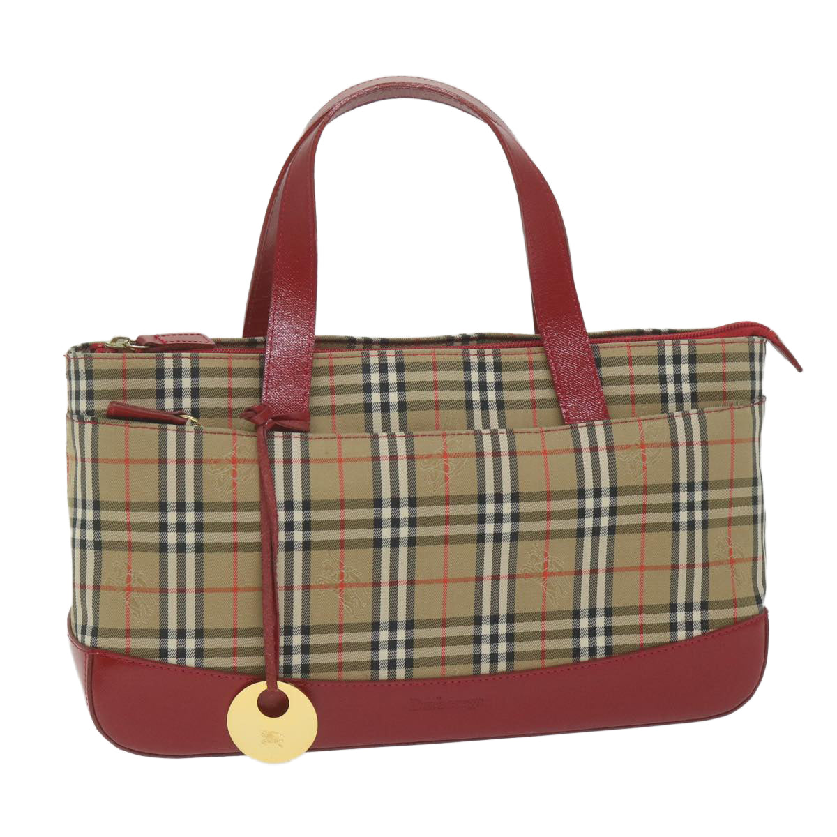 BURBERRY Nova Check Hand Bag Canvas Beige Red Auth 62506