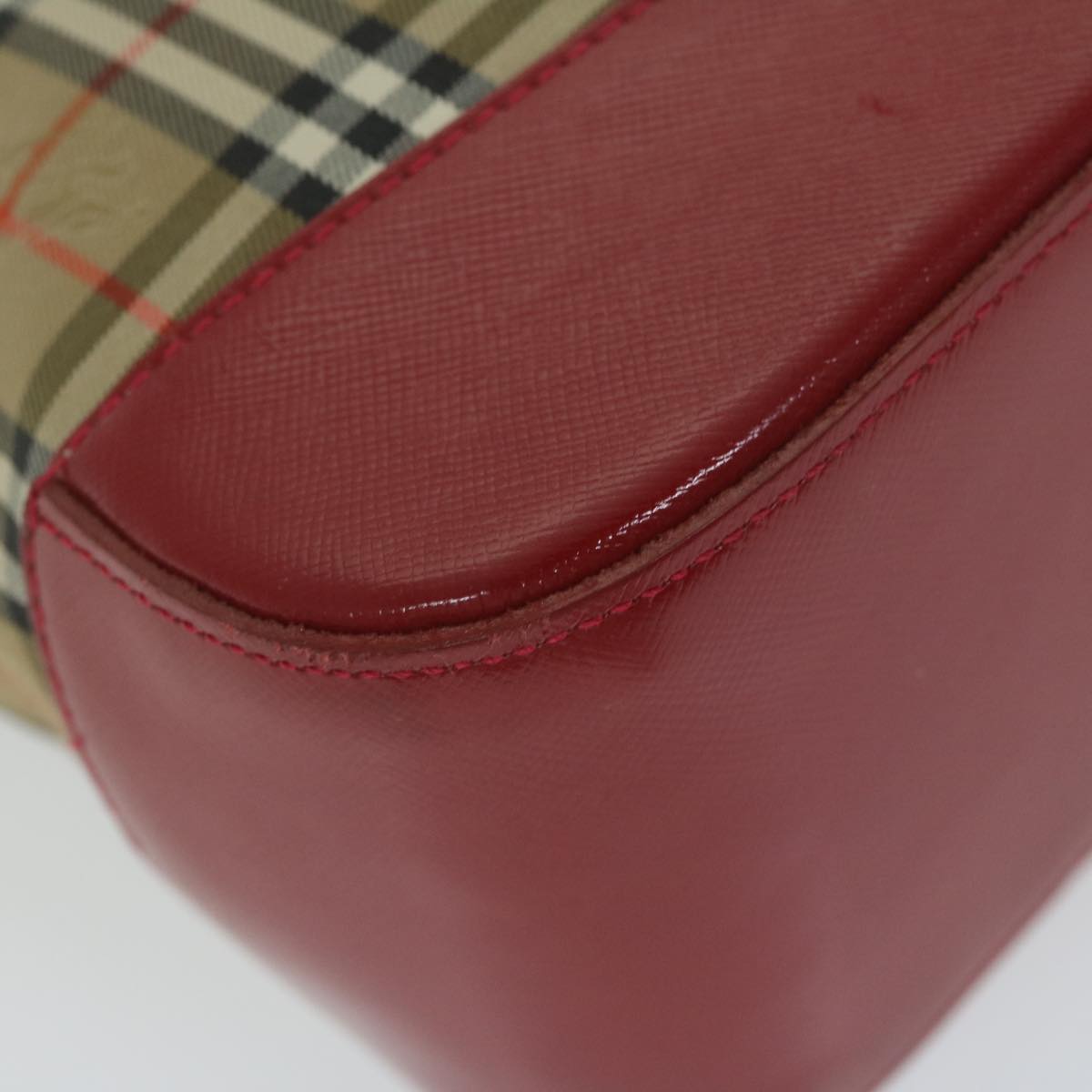 BURBERRY Nova Check Hand Bag Canvas Beige Red Auth 62506