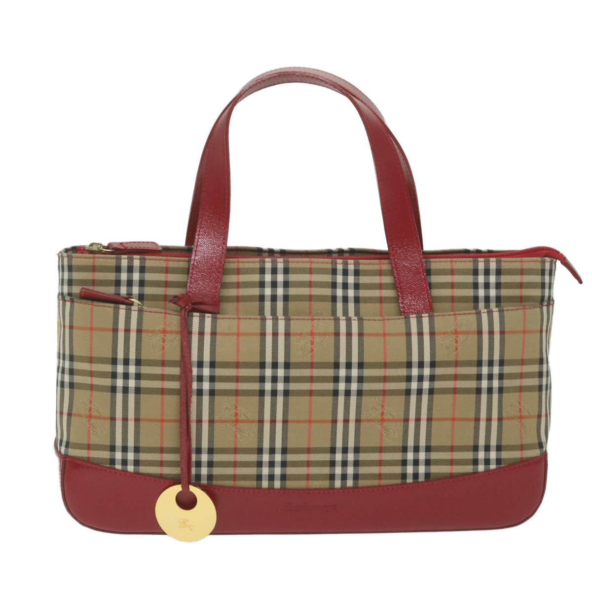 BURBERRY Nova Check Hand Bag Canvas Beige Red Auth 62506