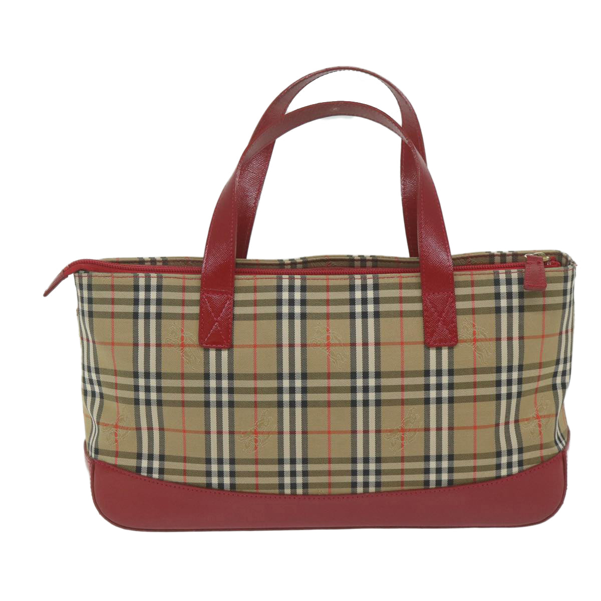 BURBERRY Nova Check Hand Bag Canvas Beige Red Auth 62506 - 0