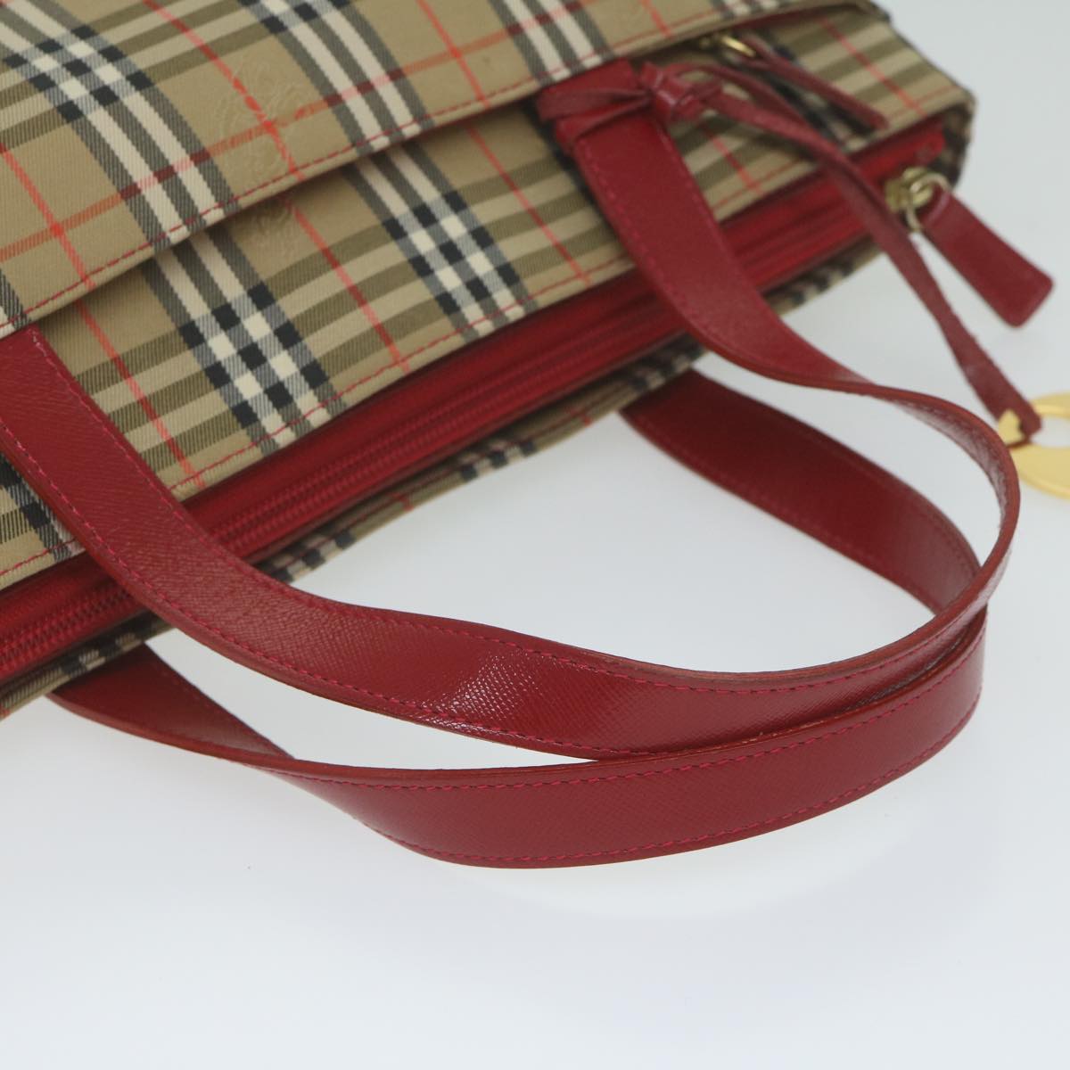 BURBERRY Nova Check Hand Bag Canvas Beige Red Auth 62506