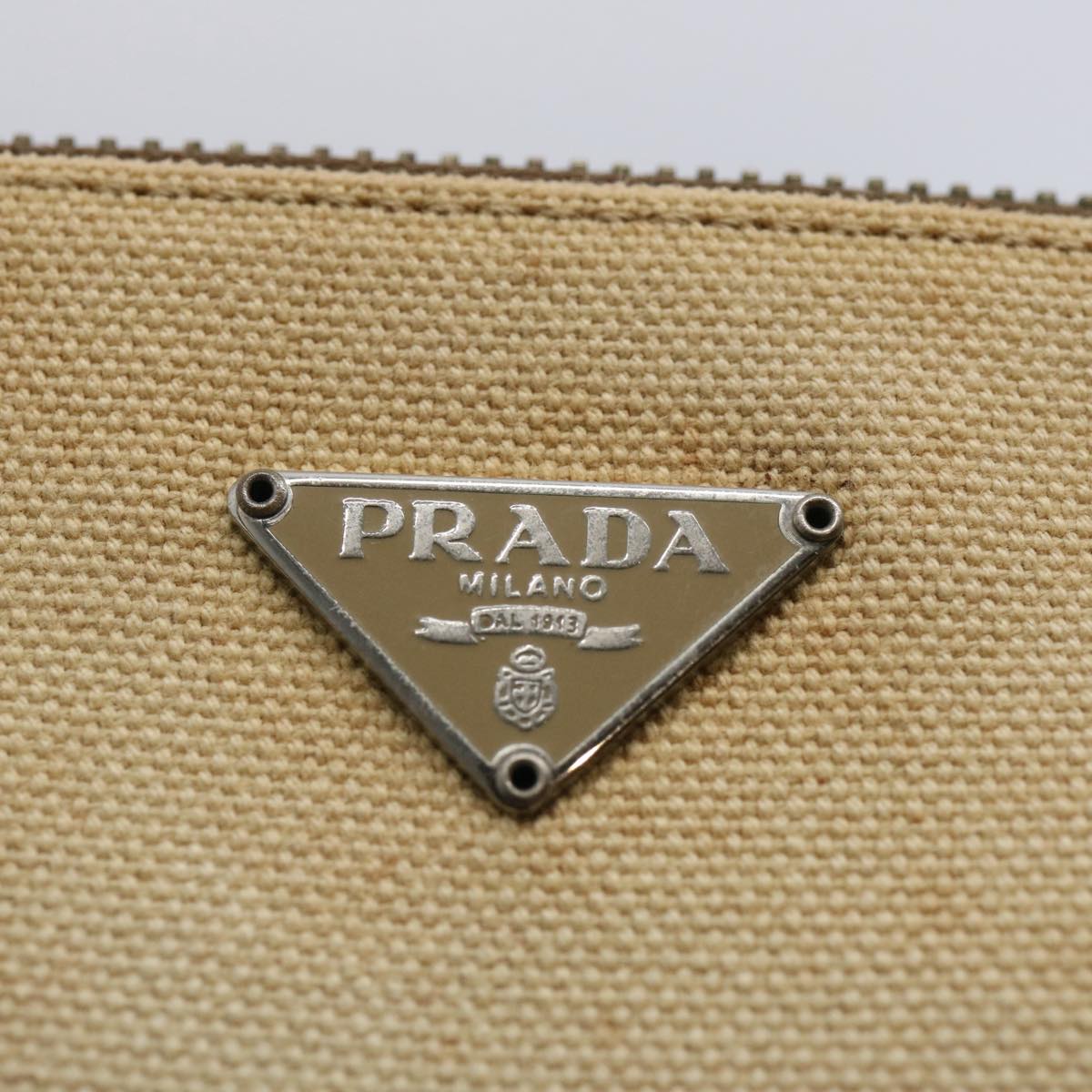 PRADA Hand Bag Canvas Beige Auth 62507