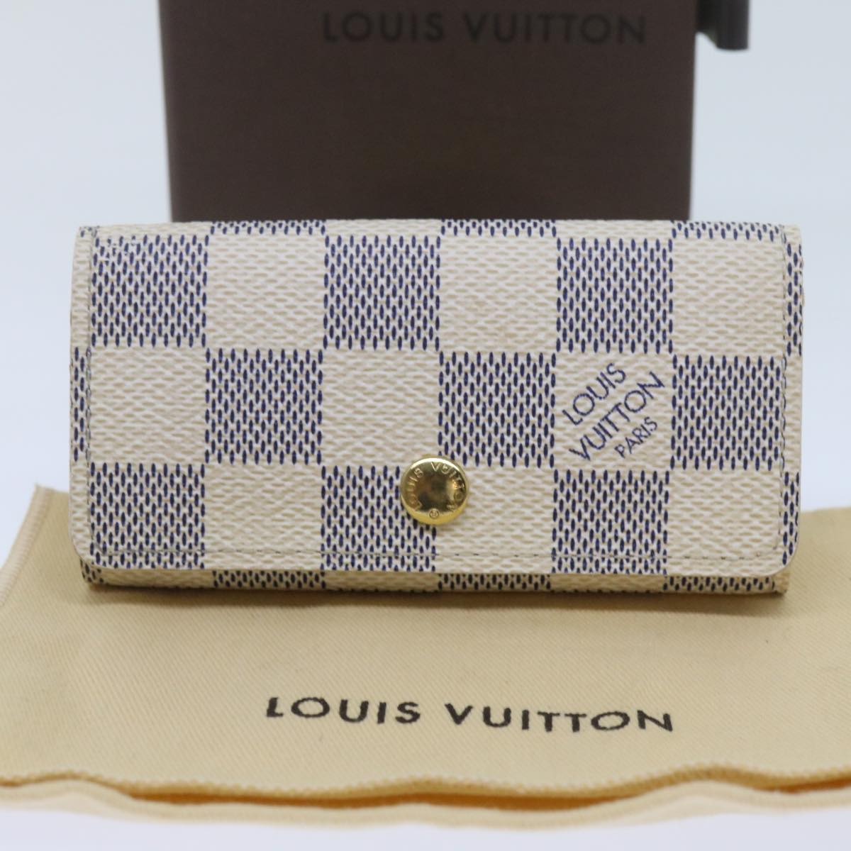 LOUIS VUITTON Damier Azur Multi Cles 4 Key Case N60020 LV Auth 62561