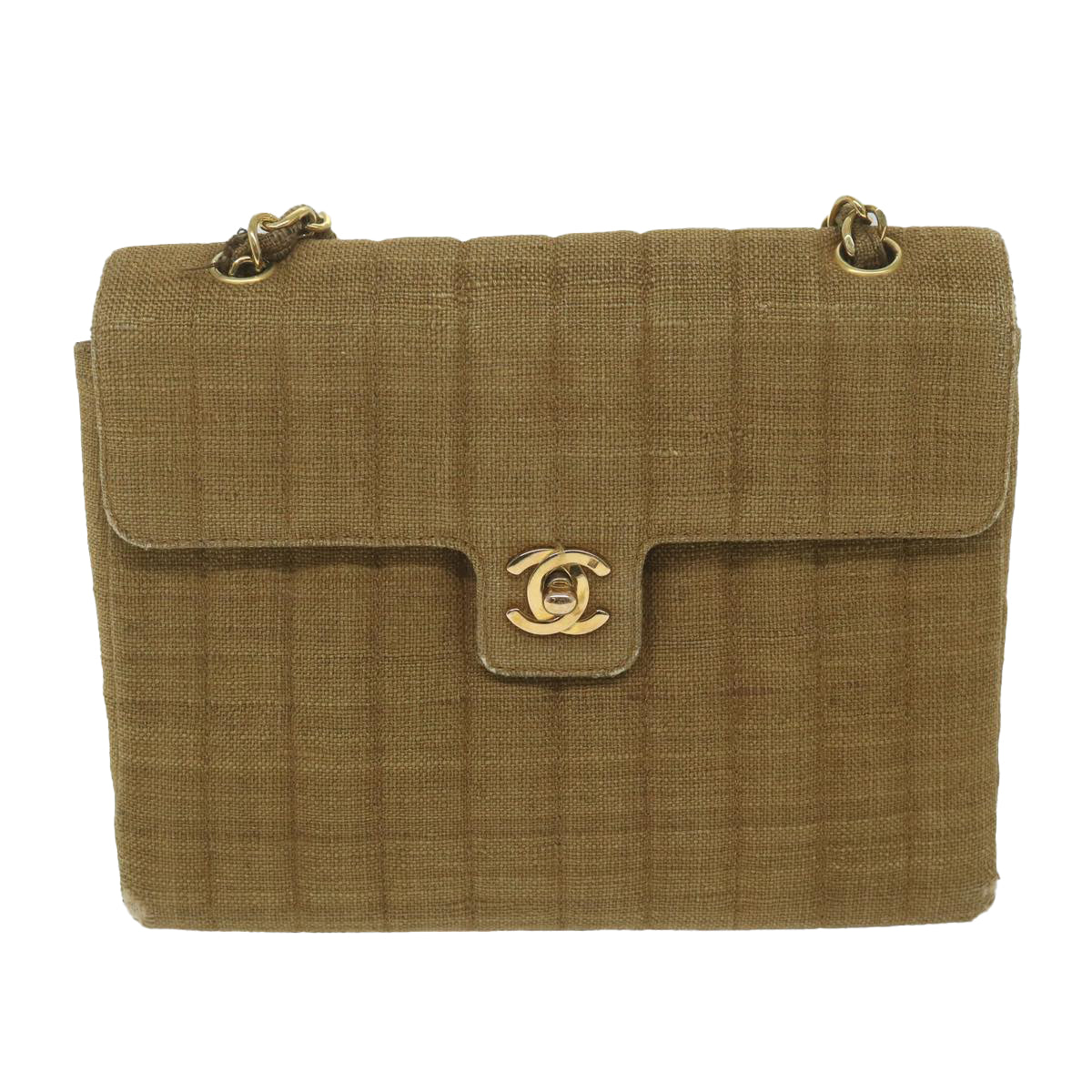 CHANEL Chain Shoulder Bag Canvas Brown CC Auth 62565A - 0