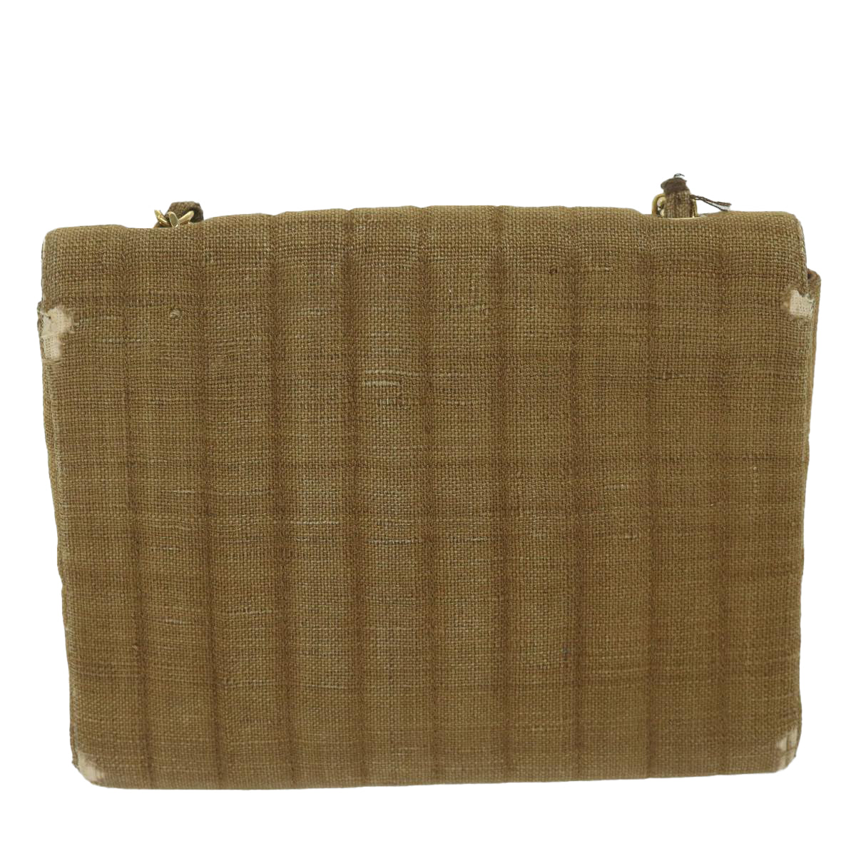 CHANEL Chain Shoulder Bag Canvas Brown CC Auth 62565A