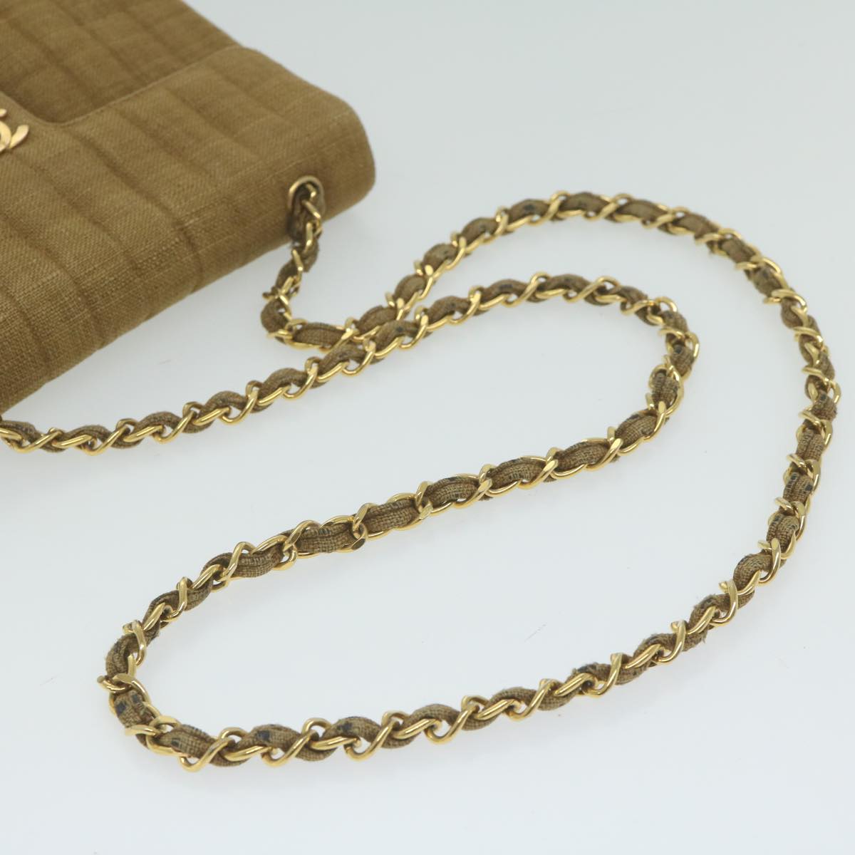 CHANEL Chain Shoulder Bag Canvas Brown CC Auth 62565A