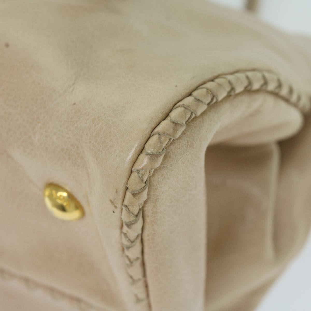 PRADA Hand Bag Leather 2way Beige Auth 62596
