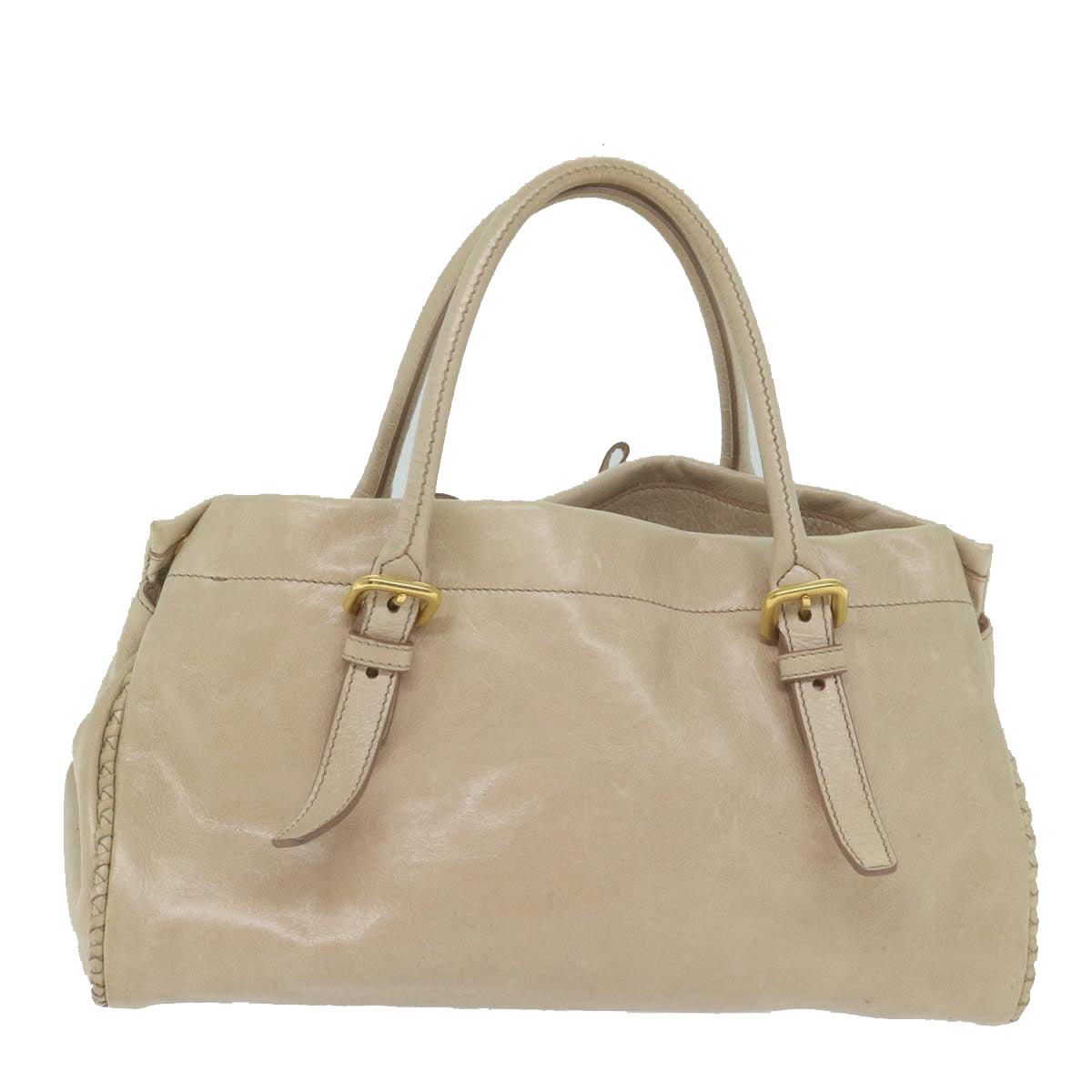 PRADA Hand Bag Leather 2way Beige Auth 62596 - 0