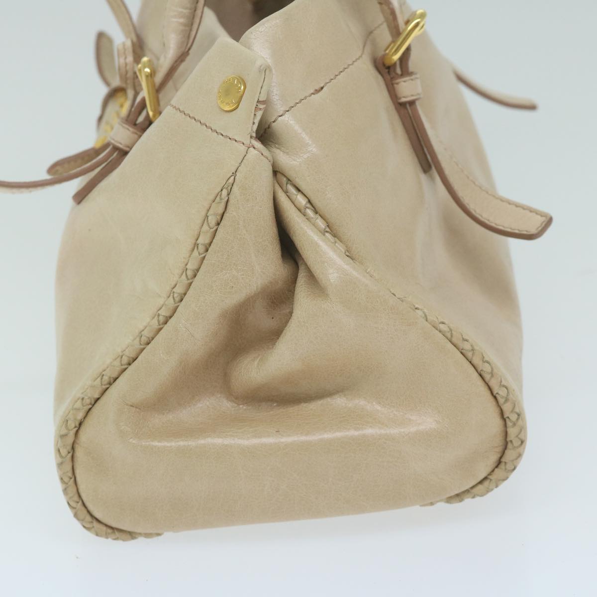 PRADA Hand Bag Leather 2way Beige Auth 62596