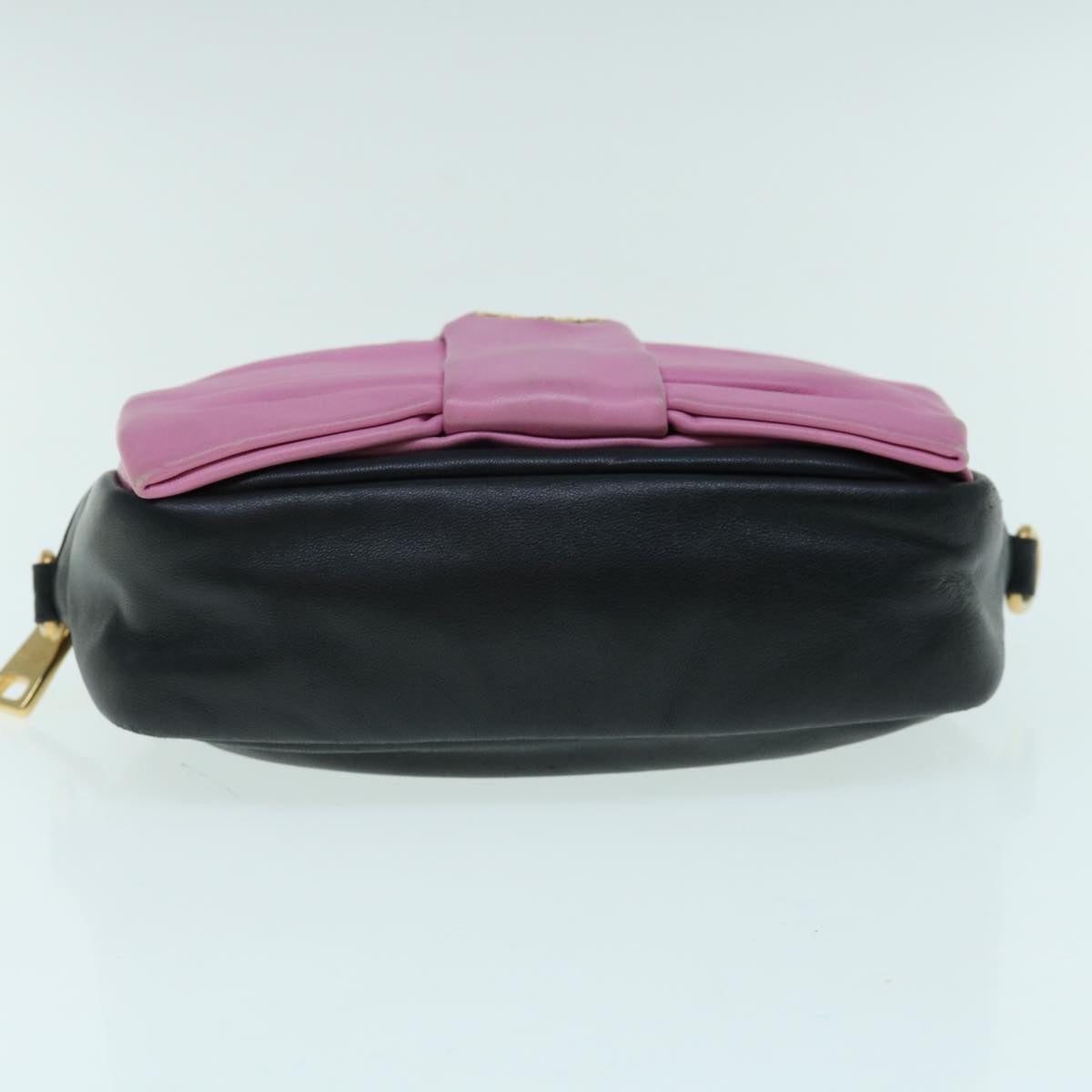 PRADA Ribbon Shoulder Bag Leather Pink Black Auth 62657