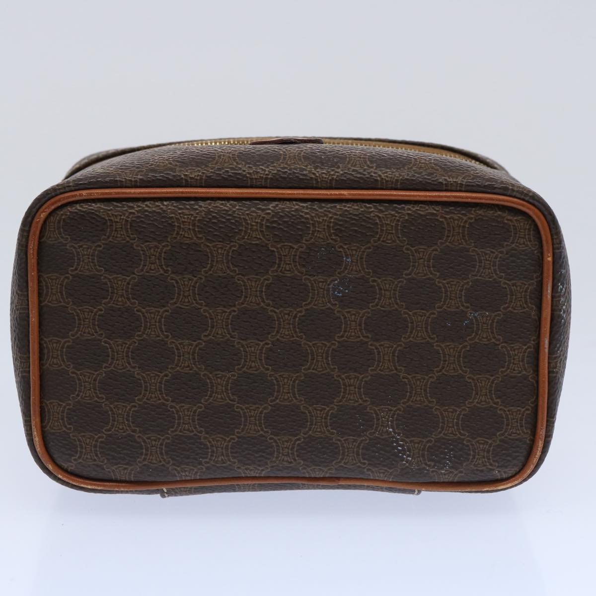 CELINE Macadam Canvas Vanity Cosmetic Pouch PVC Leather Brown Auth 62674