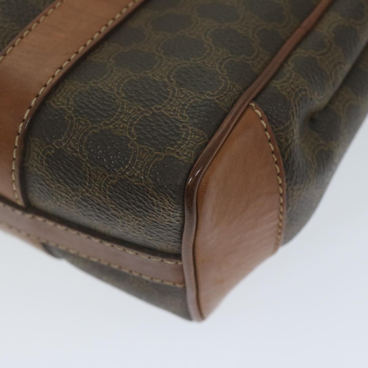 CELINE Macadam Canvas Hand Bag PVC Leather Brown Auth 62676
