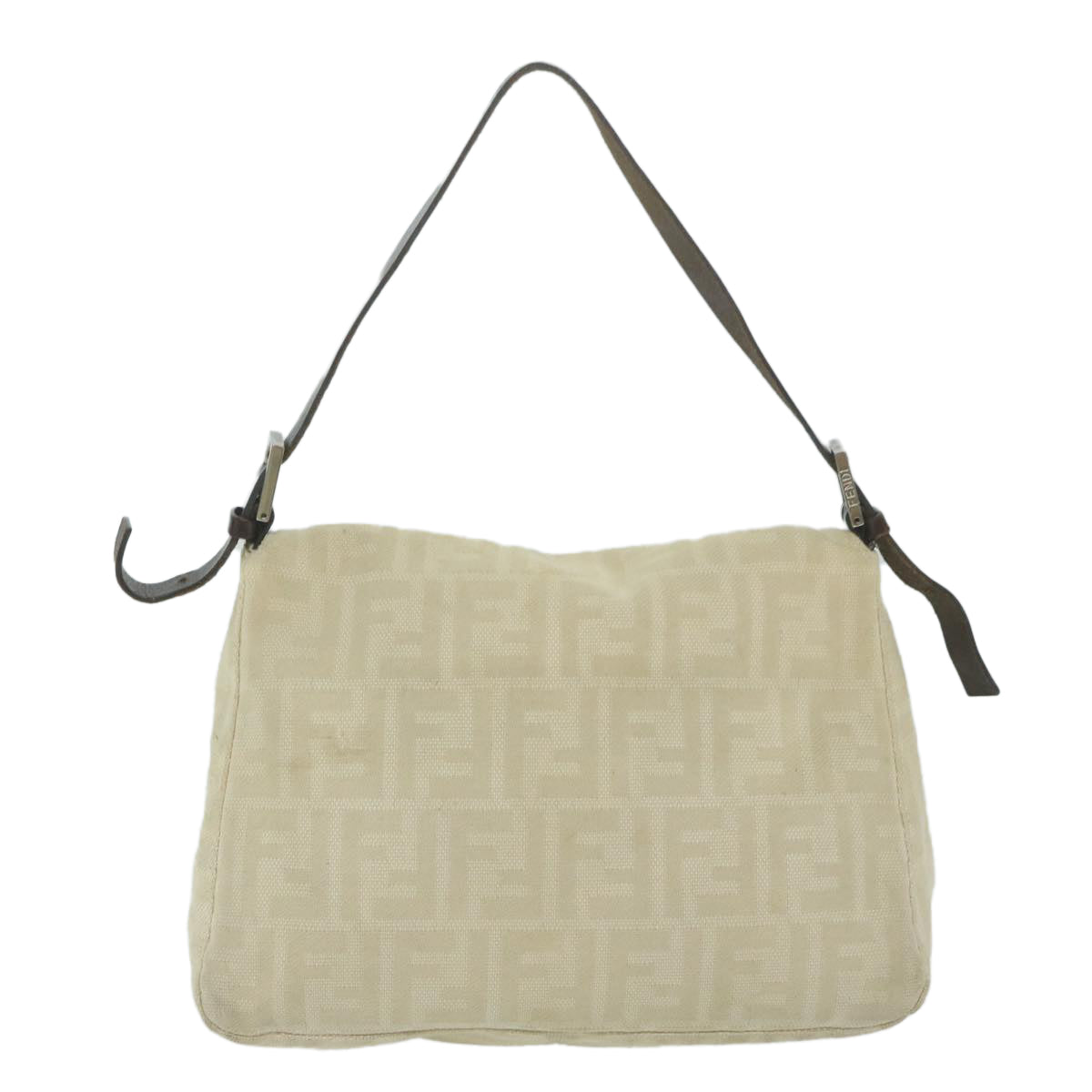 FENDI Zucca Canvas Mamma Baguette Shoulder Bag Beige Auth 62678