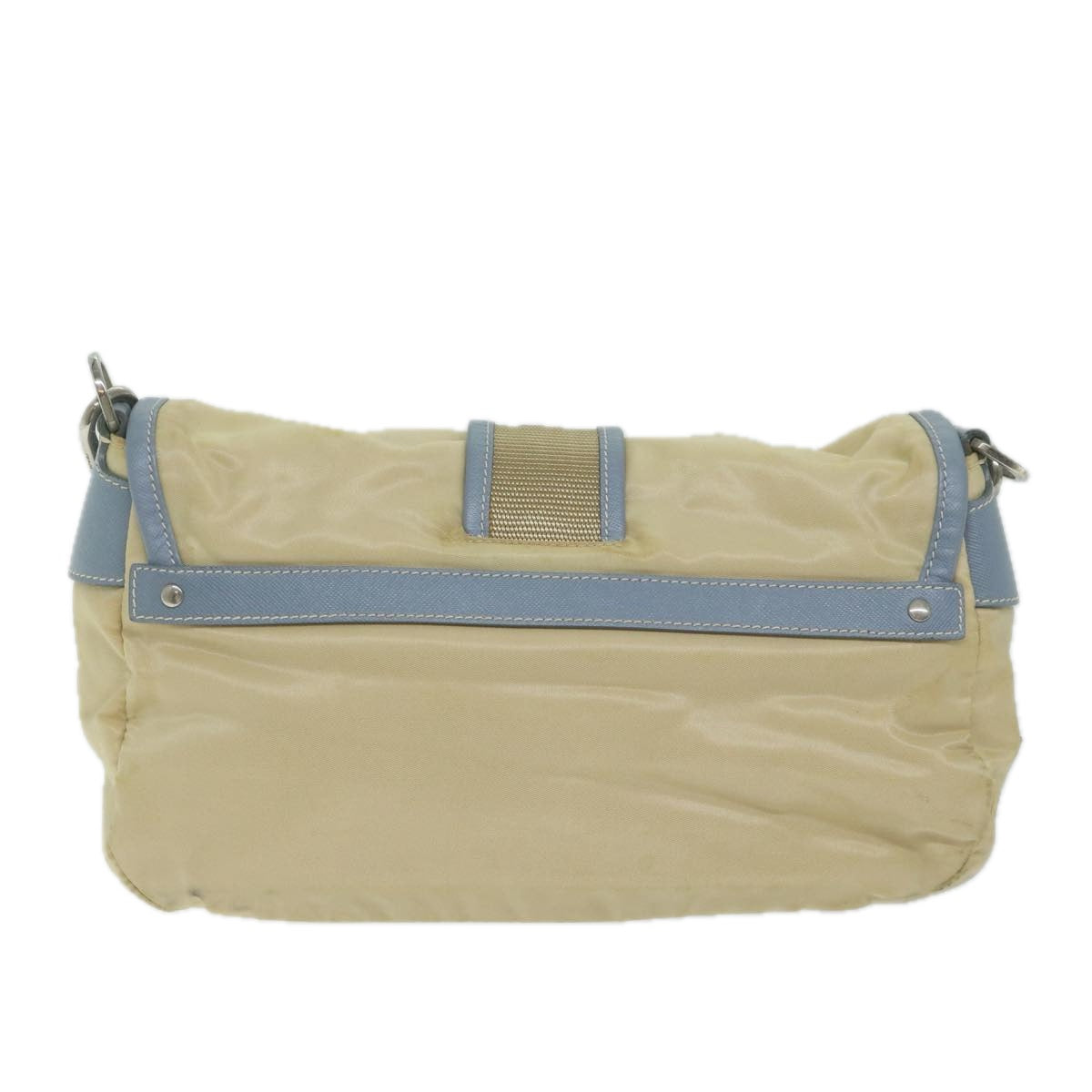 PRADA Shoulder Bag Nylon Beige Light Blue Auth 62687