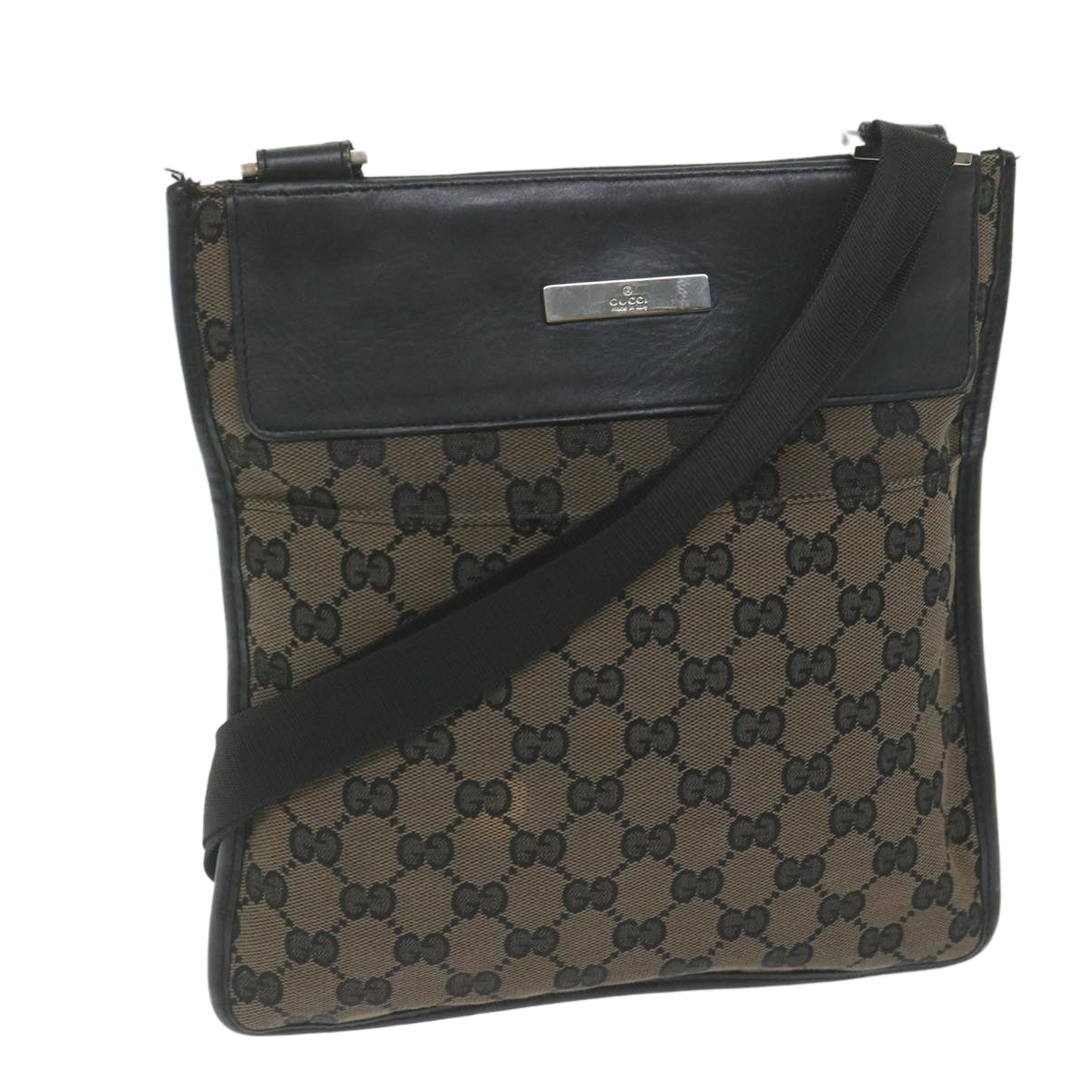 GUCCI GG Canvas Shoulder Bag Black Brown 019 034 200047 Auth 62756