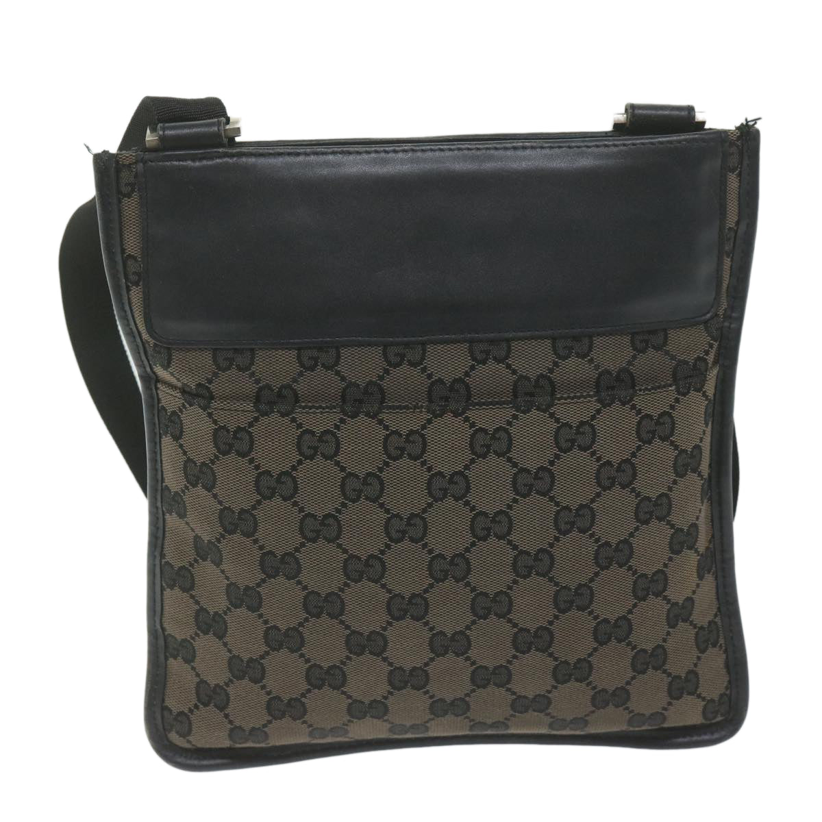 GUCCI GG Canvas Shoulder Bag Black Brown 019 034 200047 Auth 62756