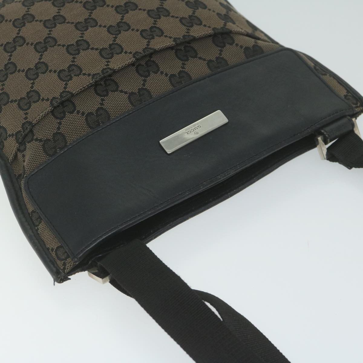 GUCCI GG Canvas Shoulder Bag Black Brown 019 034 200047 Auth 62756