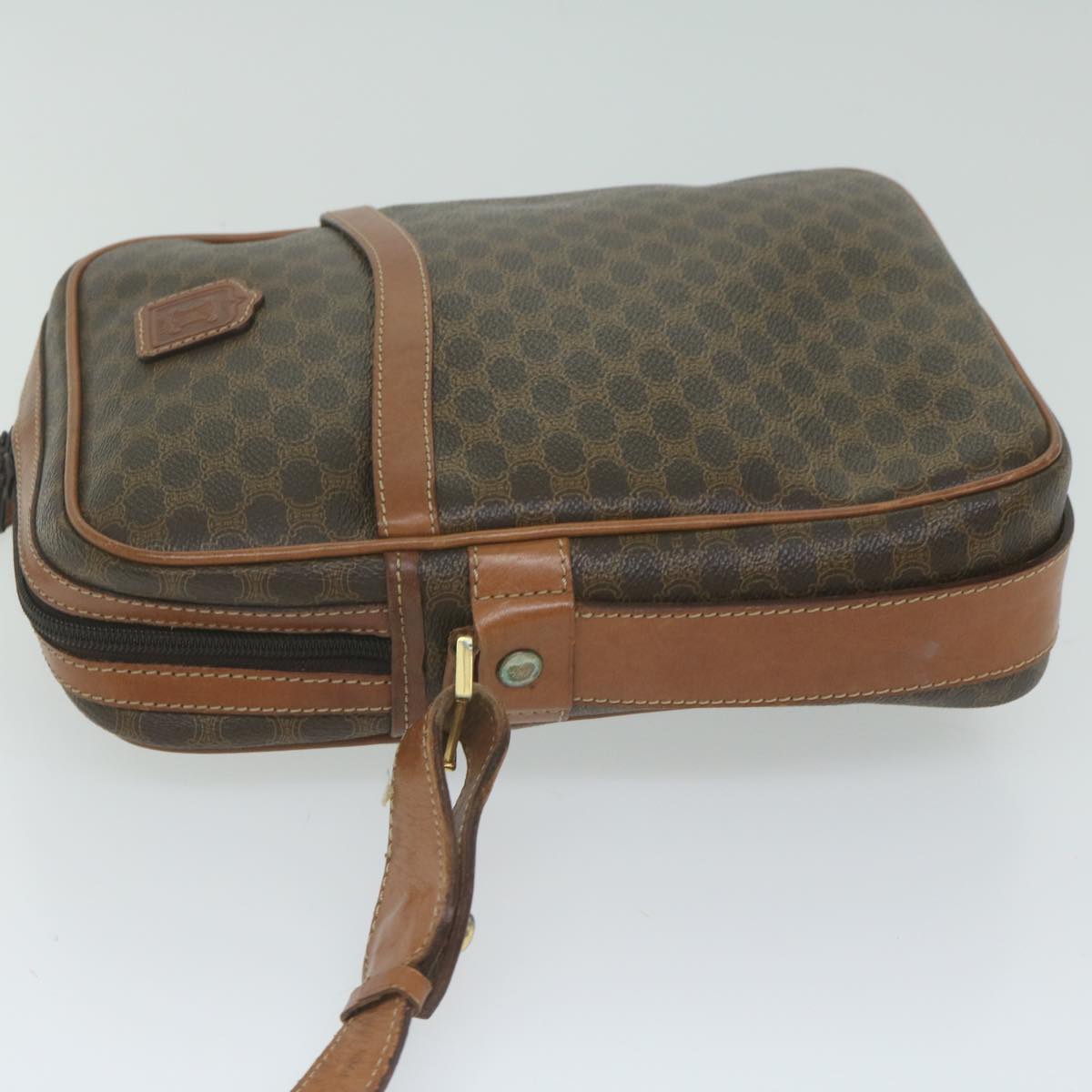 CELINE Macadam Canvas Shoulder Bag PVC Leather Brown Auth 62822