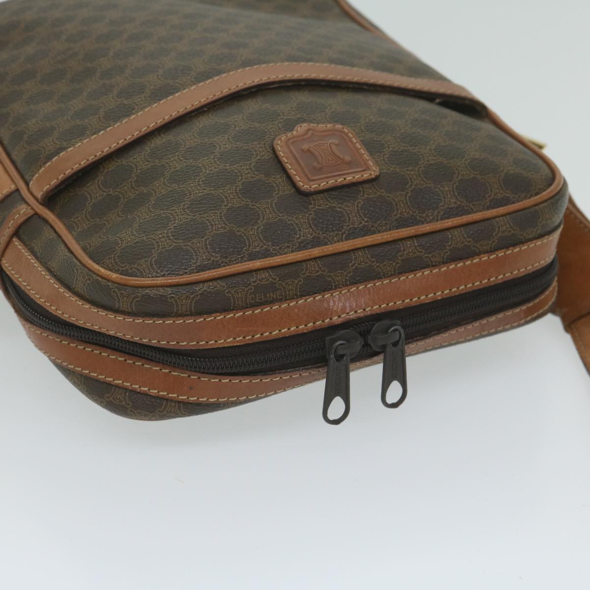 CELINE Macadam Canvas Shoulder Bag PVC Leather Brown Auth 62822