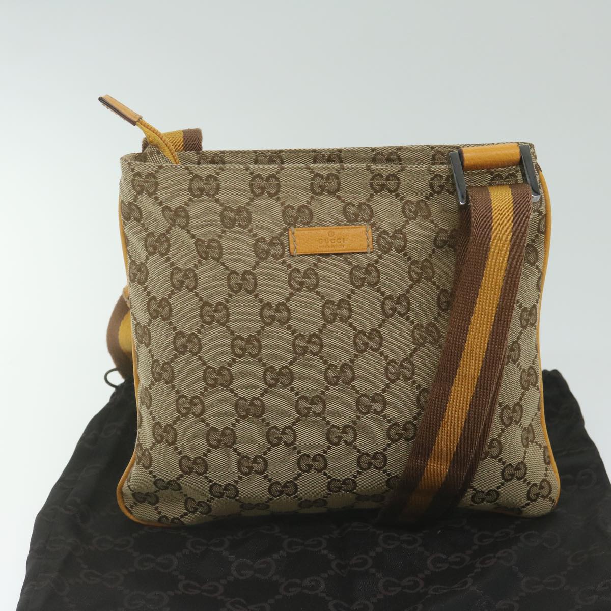 GUCCI GG Canvas Sherry Line Shoulder Bag Beige Yellow Brown 146809 Auth 62827