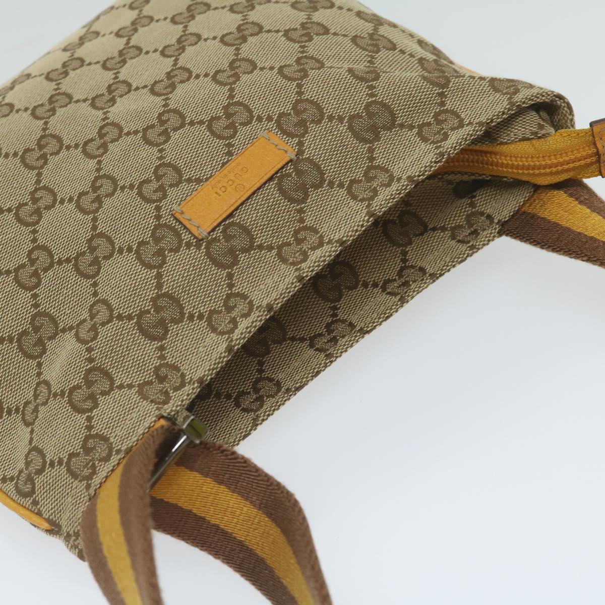 GUCCI GG Canvas Sherry Line Shoulder Bag Beige Yellow Brown 146809 Auth 62827