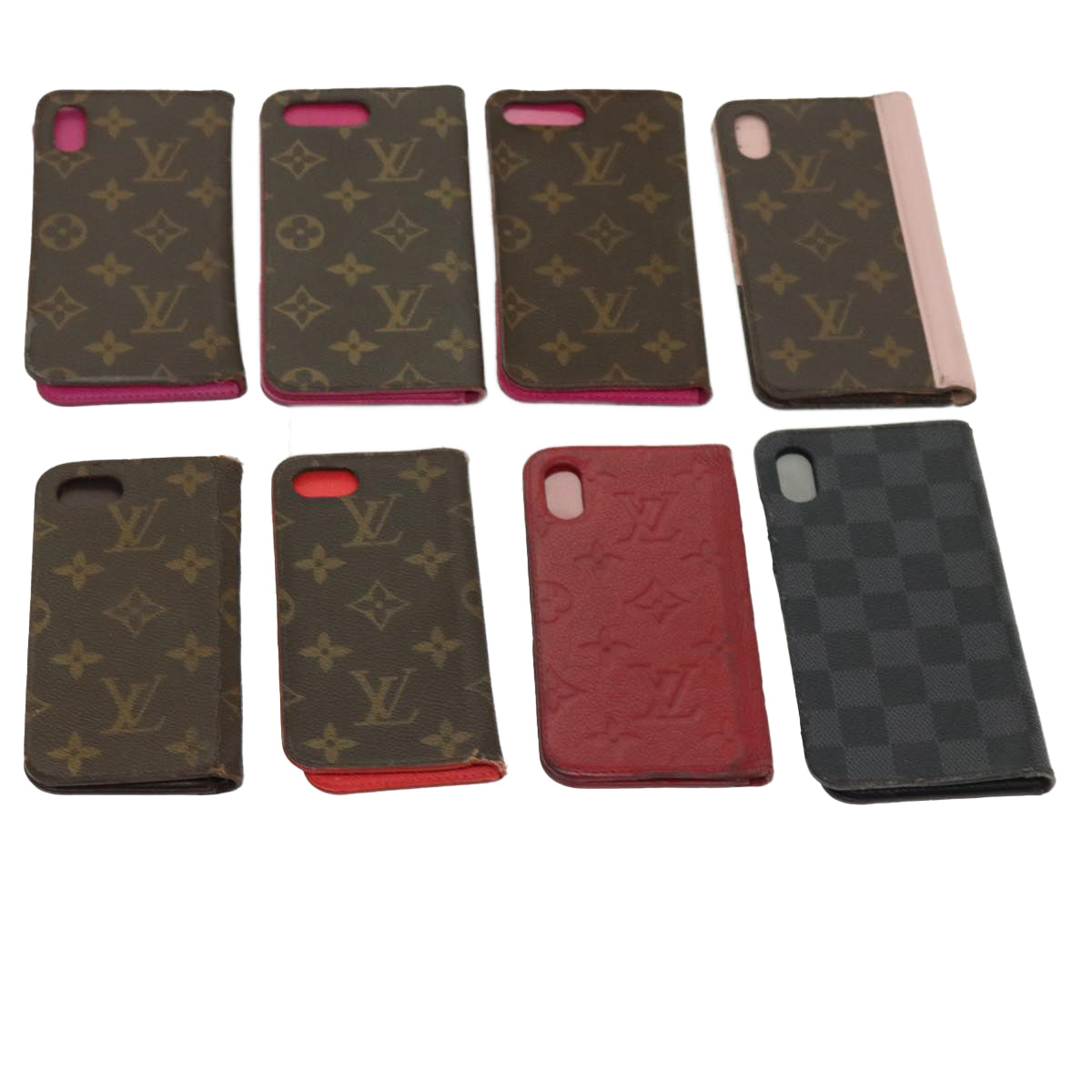 LOUIS VUITTON Monogram Damier Graphite iPhone Case 8Set Red LV Auth 62862